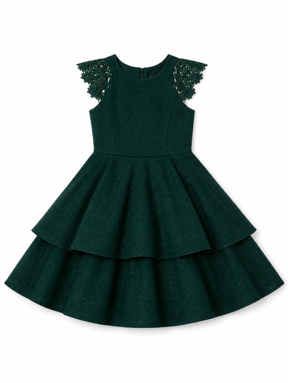 New - Iris & Ivy Emerald Green Sparkle Tiered Party Dress with Lace Cap Sleeves
